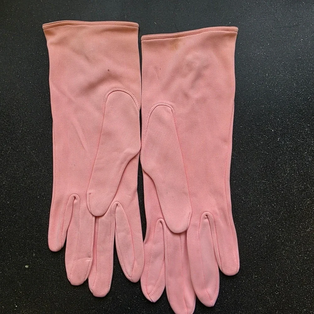 Vintage Formal Dress Gloves One Size Pink Button Wrist Length Retro Mid-Century